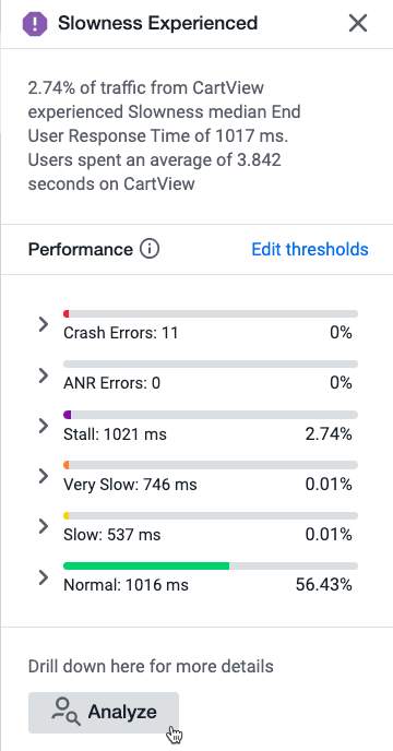 Analyze button for mobile applications